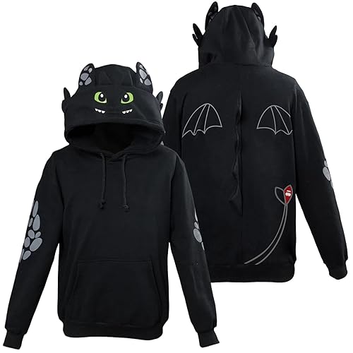 Adult Dragon Hoodie with Ears Cosplay Costume Hooded Sweatshirt Movie Dragon Pullover Coat Jacket - XX-Large - Black