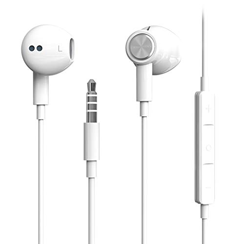 Hochauflösende In-Ear-Kopfhörer mit Kabel, extra Bass, geräuschisolierend, mit Mikrofon, für iPhone, iPod, iPad, MP3, Huawei, Samsung, leichte Kopfhörer mit Lautstärkeregler, 3,5 mm Klinkenstecker - A-weiß