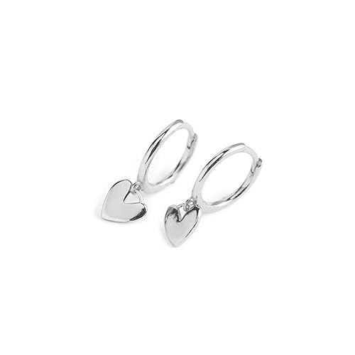 Cute Heart Love Dangle Drop Cartilage Small Huggie Hoop Earrings for Women Girls Minimalist S925 Sterling Silver Charm Dangling Cuff Sleeper Hoops Dainty Hypoallergenic Jewelry Gifts for Her Birthday Valentines Day Xmas - 925 Silver