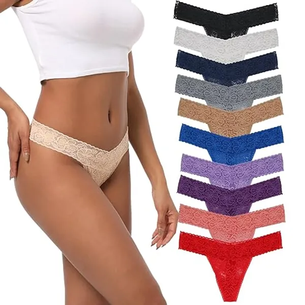 Yuamose Lace Thongs For Women Plus Size Sexy Underwear T Back Stretch Womens Thongs Underwear 5/6/10 Pack - Medium - Multicolored 10pcs a