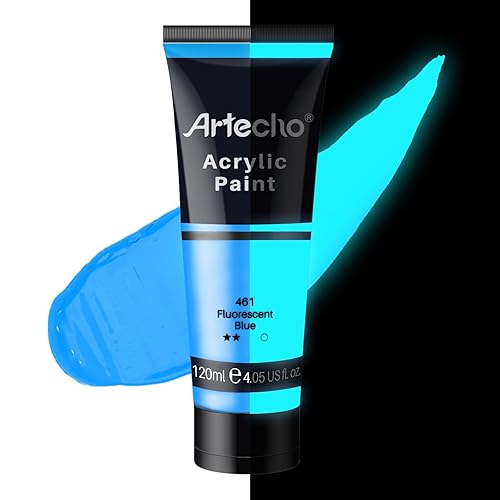 Artecho Glow in the Dark Paint, Neon Blue Paint (120ml / 4.05oz) Tubes, Art Craft Paints for Canvas, Rock, Stone, Wood, Fabric, Art Supplies - Glow&Neon - Glow&Neon-Blue