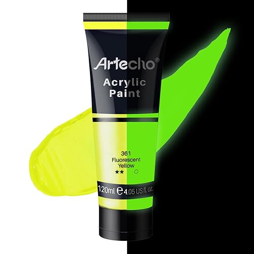 Artecho Glow in the Dark Paint, Neon Yellow Paint (120ml / 4.05oz) Tubes, Art Craft Paints for Canvas, Rock, Stone, Wood, Fabric, Art Supplies - Glow&Neon - Glow&Neon-Yellow
