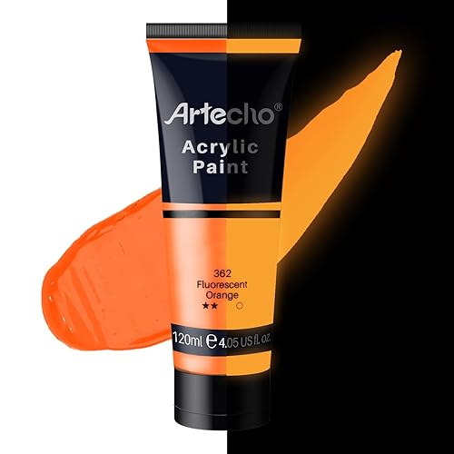 Artecho Glow in the Dark Paint, Neon Orange Paint (120ml / 4.05oz) Tubes, Art Craft Paints for Canvas, Rock, Stone, Wood, Fabric, Art Supplies - Glow&Neon - Glow&Neon-Orange