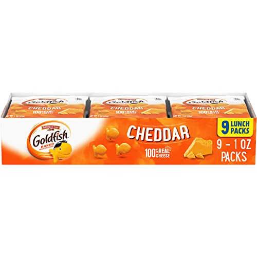 Goldfish Cheddar Cheese Crackers, Baked Snack Crackers, 1 oz On-the-Go Snack Packs, 9 Count Tray - Cheddar