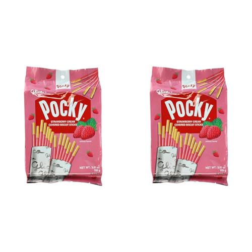 Glico Pocky, Strawberry Cream Covered Biscuit Sticks (9 Individual Bags), 3.81 oz (Pack of 2) - Strawberry - 3.81 Ounce (Pack of 2)