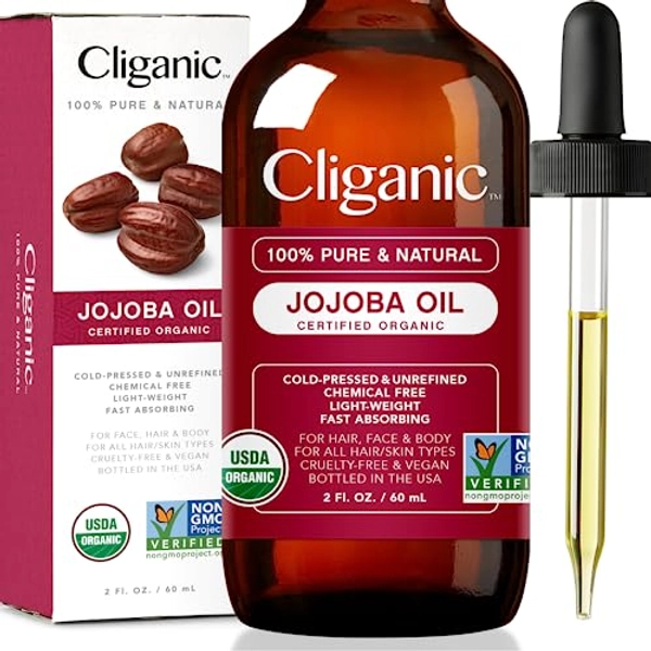 Cliganic USDA Organic Jojoba Oil, 100% Pure (2oz) | Natural Cold Pressed Unrefined Hexane Free Oil for Hair & Face | Base Carrier Oil