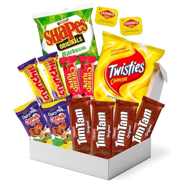 Authentic Australian Snack Gift Box - Mini Sized Tim Tams, Arnott's, Cadbury, Cherry Ripe - Australian Food and Candy - Perfect Australian Gift