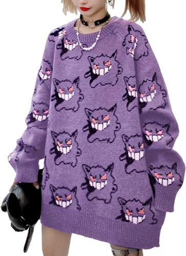 BZB Women's Devil Oversized Sweater Batwing Long Sleeve Sweaters Casual BF Harajuku Gothic Loose Knit Pullover Jumper Tops - Purple XX-Large