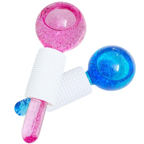 Ice Globes for Facials, 2PCS Cooling Ice Balls for Face, Ice Roller for Facial Massager, Freezer Safe and Highly Effective Ice Globes Tool for Face and Eyes, Daily Beauty, Reduce Puffiness (Blue&Pink) - blue and pink