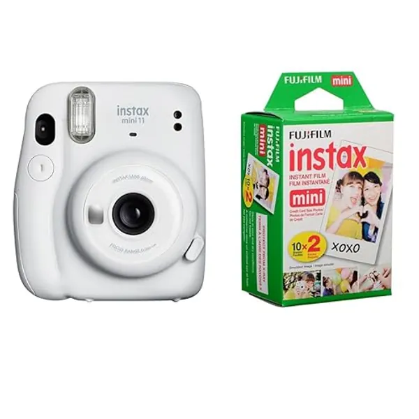 Fujifilm Instax Mini 11 Instant Film Camera, Ice White - with Fujifilm instax Mini Instant Daylight Film Twin Pack, 20 Exposures - Ice White