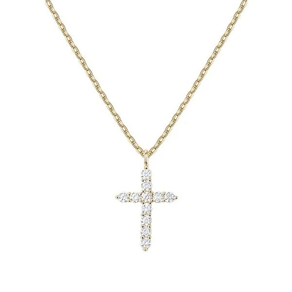 PAVOI 14K Gold Plated Cubic Zirconia Cross Necklace for Women | Cross Faith Pendant Necklaces - Yellow Gold - 14k gold plated