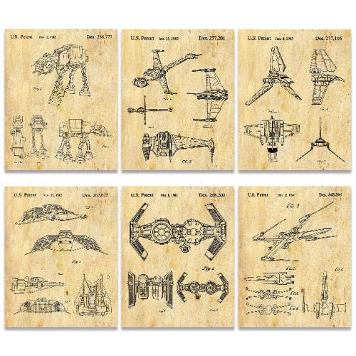 Vintage Star Vessels Vehicles - Set of 6 Wall Art Patent Prints - 8x10, Unframed | Décor for Men, Teen, or Boys Bedroom, Game, or Rec Room, Home Office, Man Cave, Comic-Con, Sci-Fi, and Movies Fan