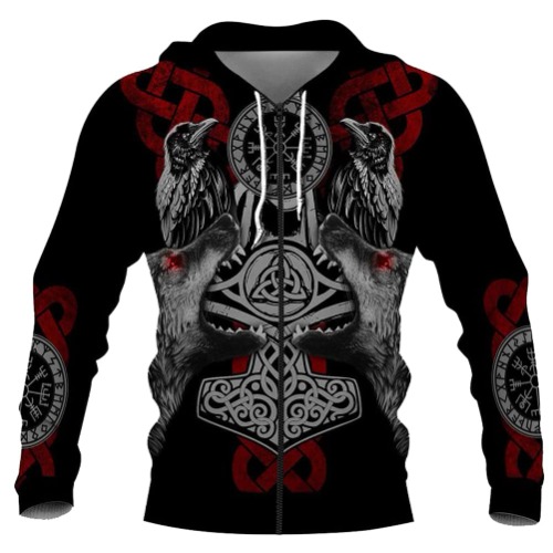 Odin Armor Viking Tattoo Hoodie, Men's 3D Printed Hooded Sweatshirt Casual Long Sleeve Pullover Cosplay Jacket, XS-7XL - 7X-Large - Mjolnir Hoodie Zip