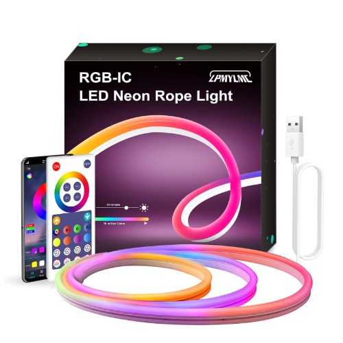 LPDISPLAY Neon LED Strip 3 m, RGBIC Neon LED Strip DIY Function, Music Sync, Compatible with Alexa and Google Assistant, Neon Light Strip for Living Room, Bedroom, Wall Decoration