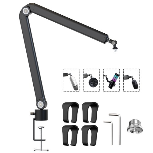 YOUSHARES Microphone Boom Arm - Weighted Metal Mic Arm Compatible with HyperX QuadCast Mic, Blue Yeti, Rode, Razer and Most USB Microphones, Flexible Mic Boom Arm Desk Mount with 5 Freely Adjustable Joints - mic stand