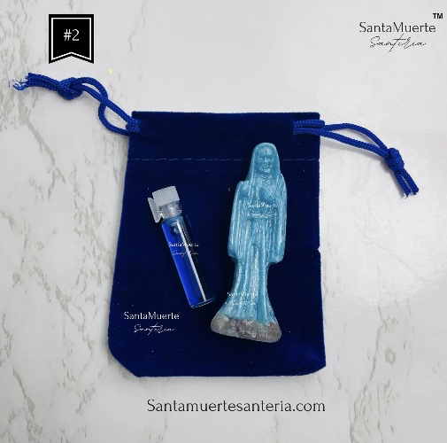 Holy Death Amulet, Holy Death Blue statue, Santa Muerte Amuleto, Santa Muerte Estatua Azul