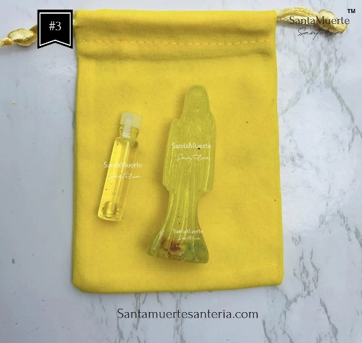 Holy Death Amulet, Holy Death Yellow statue, Santa Muerte Amuleto, Santa Muerte Estatua Amarillo