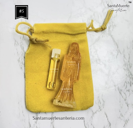 Holy Death Amulet, Holy Death Gold/Yellow statue, Santa Muerte Amuleto, Santa Muerte Estatua Oro/Amarillo
