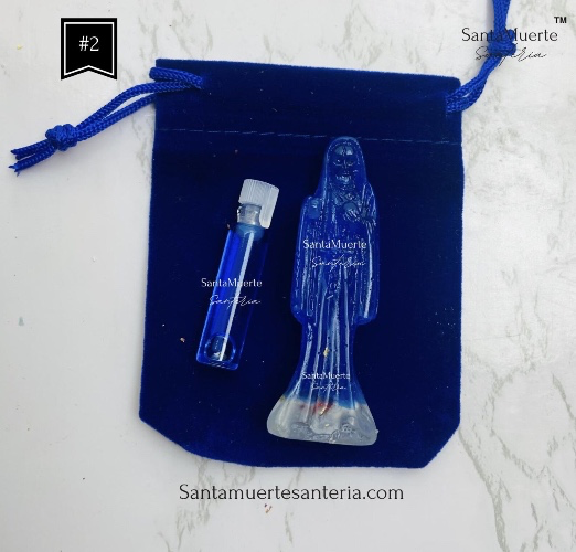 Holy Death Amulet, Holy Death Blue statue, Santa Muerte Amuleto, Santa Muerte Estatua Azul