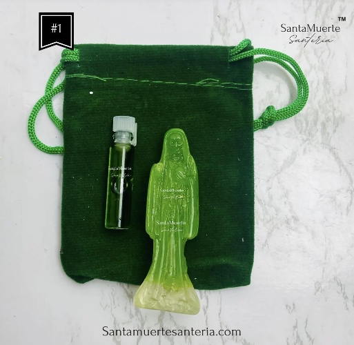 Holy Death Amulet, Holy Death Green statue, Santa Muerte Amuleto, Santa Muerte Estatua Verde