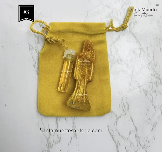 Holy Death Amulet, Holy Death Gold/Yellow statue, Santa Muerte Amuleto, Santa Muerte Estatua Oro/Amarillo