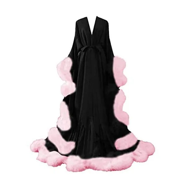 
                            yinyyinhs Women's Feather Bridal Robe Wedding Scarf Long Lingerie Robe Nightgown Bathrobe Sleepwear with Belt
                        