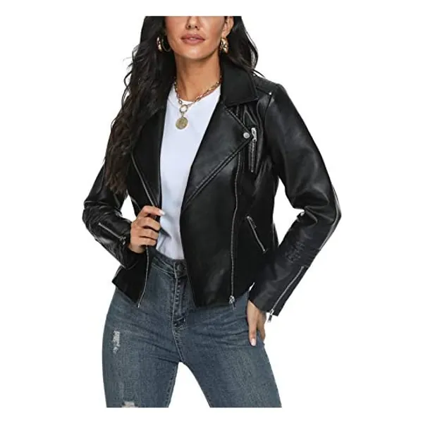 
                            Fahsyee Women's Leather Jackets, Faux Motorcycle Plus Size Moto Biker Coat Short Lightweight Vegan Pleather Fashion
                        