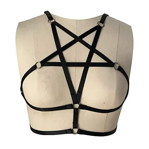 
                            Sexy Women Harness Halter Pentagram Body Harness Bra Caged Bra Cupless Bra Punk Gothic Style Strappy Bralette
                        