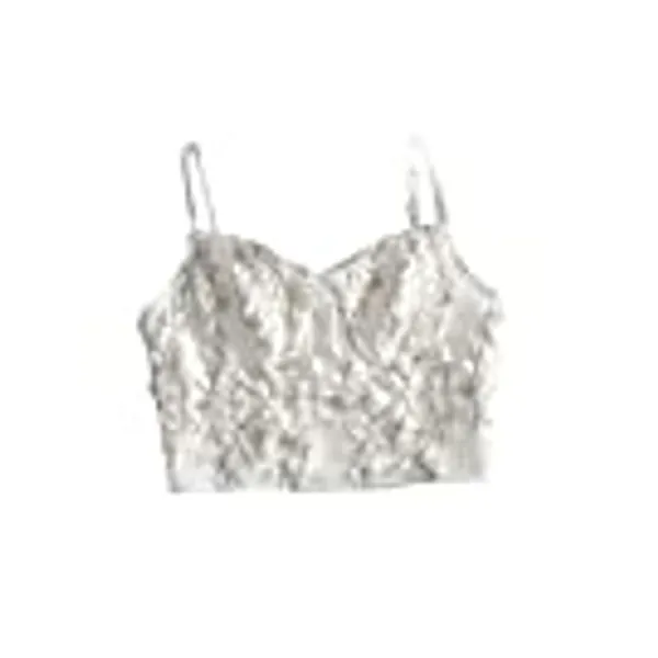 Romwe Women's Floral Lace Sleeveless Spaghetti Strap Zip Up Cami Crop Top Camisole