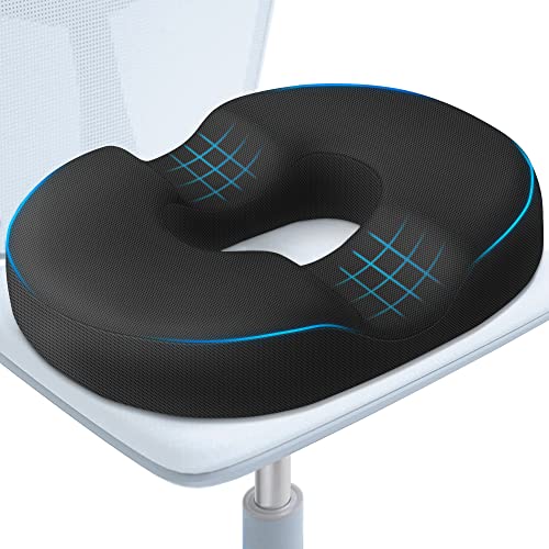 BlissTrends Donut Pillow Seat Cushion,Donut Chair Cushions for Postpartum Pregnancy & Hemorrhoids,Tailbone Pain Relief Cushion,Memory Foam Seat Cushions for Office&Home Chairs (Black) - Black - Large