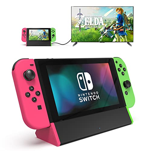 SiWiQU TV Dock Station for Nintendo Switch/Switch OLED, Portable TV Docking Station Replacement with 4K HDMI Adapter/Type C Port/USB Port for Official Nintendo Switch (Pink + Green) - Normal Model - Pink + Green