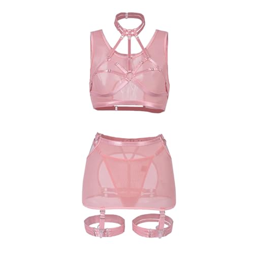 HHX Women Lingerie Sexy Teddy One-Piece Lace Babydoll Fishnet BabyDoll Bodysuit Nightie - Q00816j-pink - Small