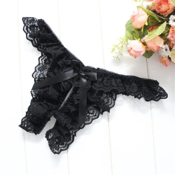 Ruffled Crotchless Panties - Black