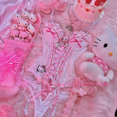 Spoil Me Rotten Kitty Ribbon Corset Set | One Sized (XS-L) / Handmade: Dispatch within 12 days