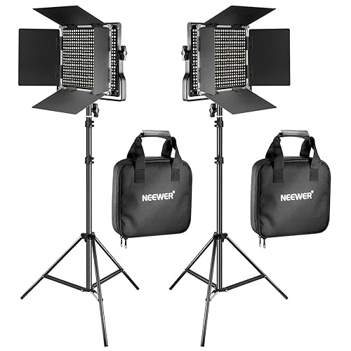 NEEWER 2 Pack Bi Color 660 LED Video Light and Stand Kit: (2) 3200-5600K CRI 96+ Dimmable Light with U Bracket and Barndoor, (2) 75 inches Light Stand for Studio Photography, Video Recording (Black) - NL660