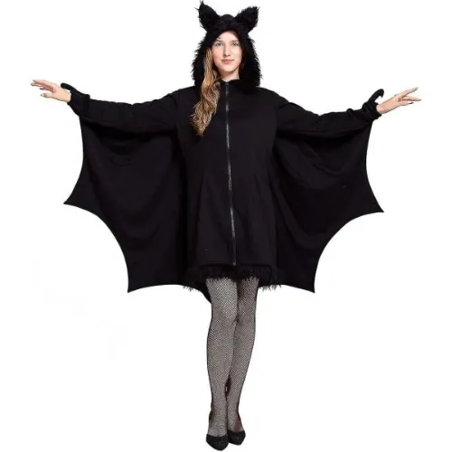 Halloween-kostyme for damer - Bat Cozy Black Animal Voksen Cosplay Vampyr Glidelås-kjole XL