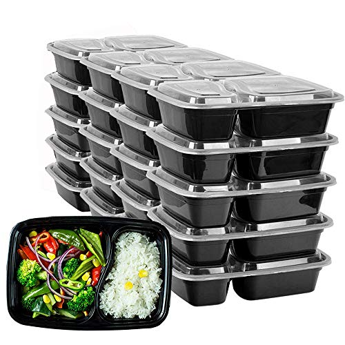 HENSHOW 2 Fach Meal Prep Container mit 20er, 1000ML Prämie Wiederverwendbar BPA Free Lunchbox mit Deckel, Mikrowelle, Gefrierschrank, Spülmaschinenfest - 2 Fach
