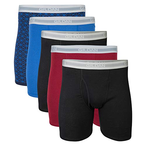 Gildan Men's Underwear Boxer Briefs, Multipack - Classic Length - X-Large - 5 - Black/Garnet/Royal/Diamond (5-pack)