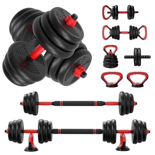 RELIFE REBUILD YOUR LIFE Adjustable Dumbbells Set 6 in 1 Weight Set Dumbbell Barbell Kettlebells, Push-up,Push up Stand and Ab roller for Workout Home Fitness Equipment