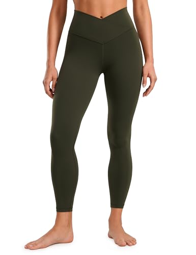 CRZ YOGA Womens Butterluxe Cross Waist Workout Leggings 25" / 28" - V Crossover High Waisted Gym Athletic Yoga Leggings - 25 inches - Small - Olive Green