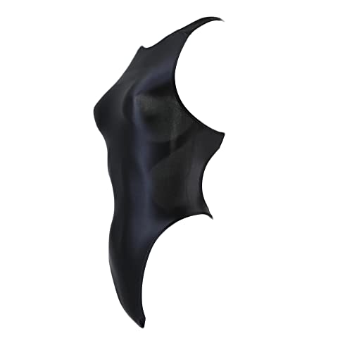 XCKNY Silky Glossy one Piece Swimsuit Shiny Japanese Thongs Backless Belly Covering Swimsuit - Medium - Black