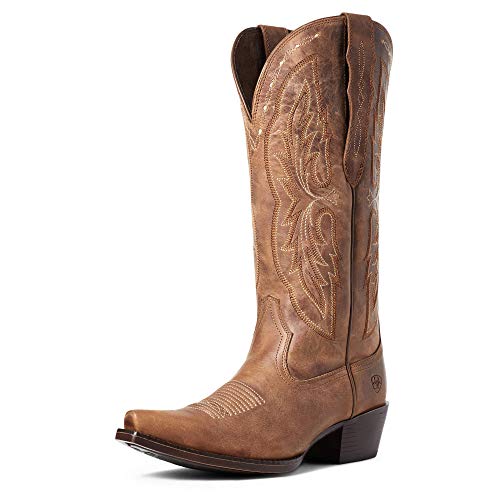 ARIAT Women's Heritage X Toe Elastic Wide Calf Western Boot - 7.5 Wide - Distressed Brown