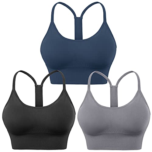 Evercute Racerback Sports Bras Padded Y Racer Back Cropped Bras for Yoga Workout Fitness Low Impact - Small Black White Blue Purple Olive Green 5pack