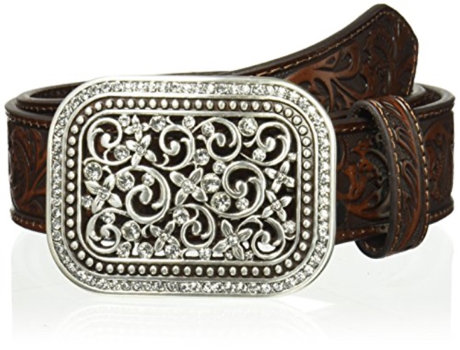 ARIAT Women's Scroll Embossed Buckle Belt - Medium - Brown