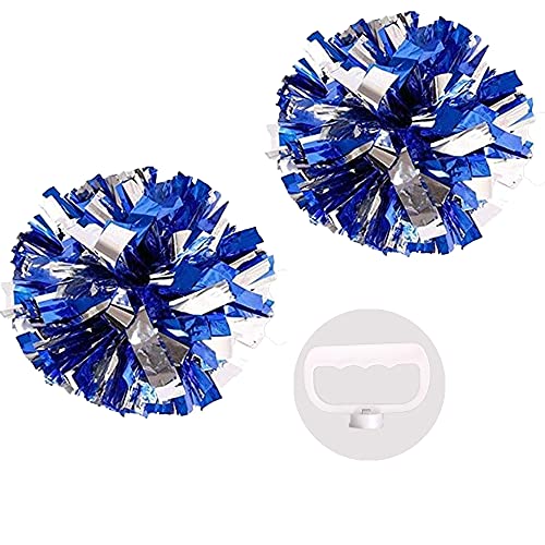 PUZINE 2pack 12" Cheerleading Metallic Foil & Plastic Ring Pom Poms Cheerleading Poms (80g) - blue with silver