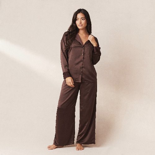 Classic Satin Pyjama Trousers - Chocolate | M
