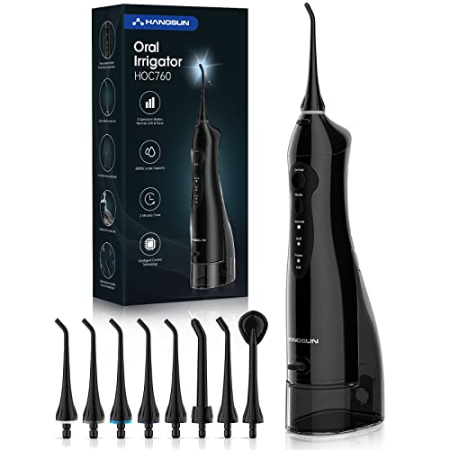 Hangsun Water Flossers for Teeth Cordless Oral Irrigator Dental Water Jet HOC760 Electric Tooth Flosser with 8 Jet Tips 300ML Water Tank USB Rechargeable for Tavel and Home Use Black - Black