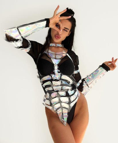 Hologram Skeleton Bodysuit - Festival Burning man or Halloween outfit - Fell set / XL