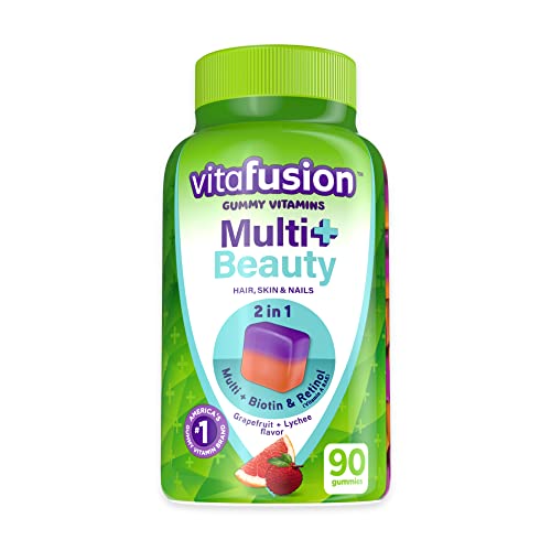 Vitafusion Multivitamin Plus Beauty – 2-in-1 Benefits – Adult Gummy with Hair, Skin & Nails Support (Biotin & Retinol – Vitamin A RAE) Daily, 90 Count - Multi + Beauty
