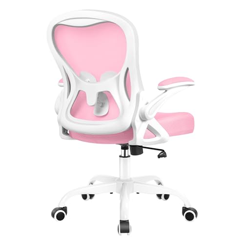Winrise Office Chair Desk Chair, Ergonomic Mesh Computer Chair Home Office Desk Chairs, Swivel Task Chair Mid Back Breathable Rolling Chair with Adjustable Lumbar Support Flip Up Armrest (Pink) - Pink - WR935